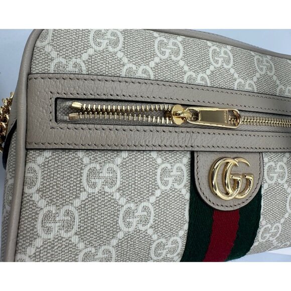 Gucci GG Supreme Canvas Ophidia Web Strip Mini Shoulder/Crossboy Bag Beige White - Picture 6 of 12